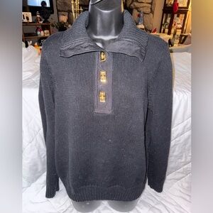 LRL Lauren Ralph Lauren Black Gold Turn Lock Shawl Collar Sweater